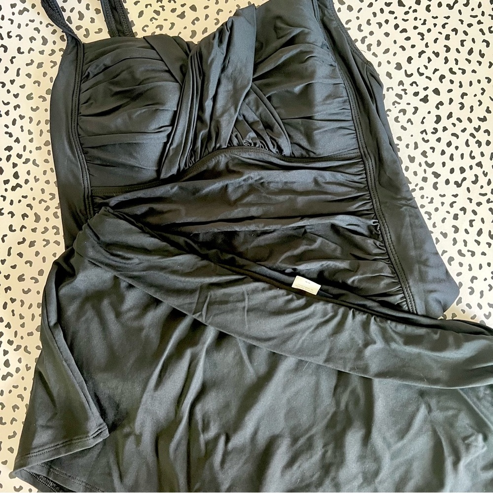 Black Ruched Full Cover Two Piece Swim suit